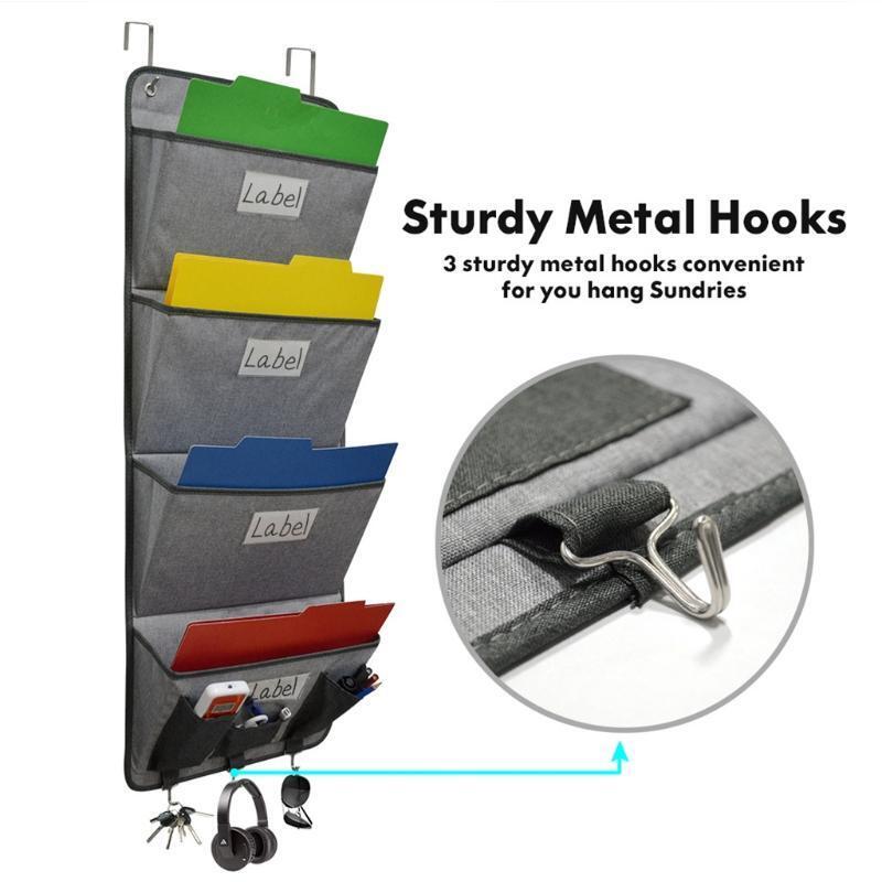 Punch-free Door Wall Hanging File Mail Organizer Bag with 2 Metal Hanging Hooks