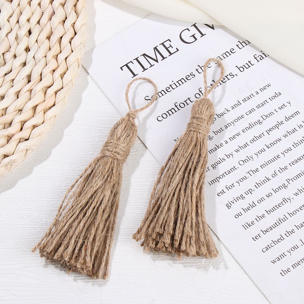 Home DIY Wood Beads Burlap Tassel Natural Jute Tassels Jute Rope Tassels