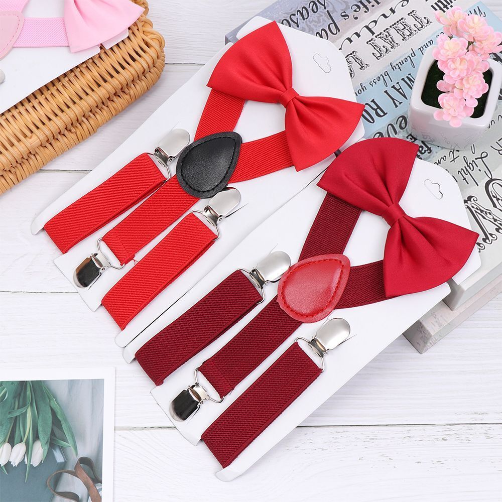 Color Hair Bow Set Printed Bow Tie Cow Tie Belts Elastic Braces Kids Suspenders