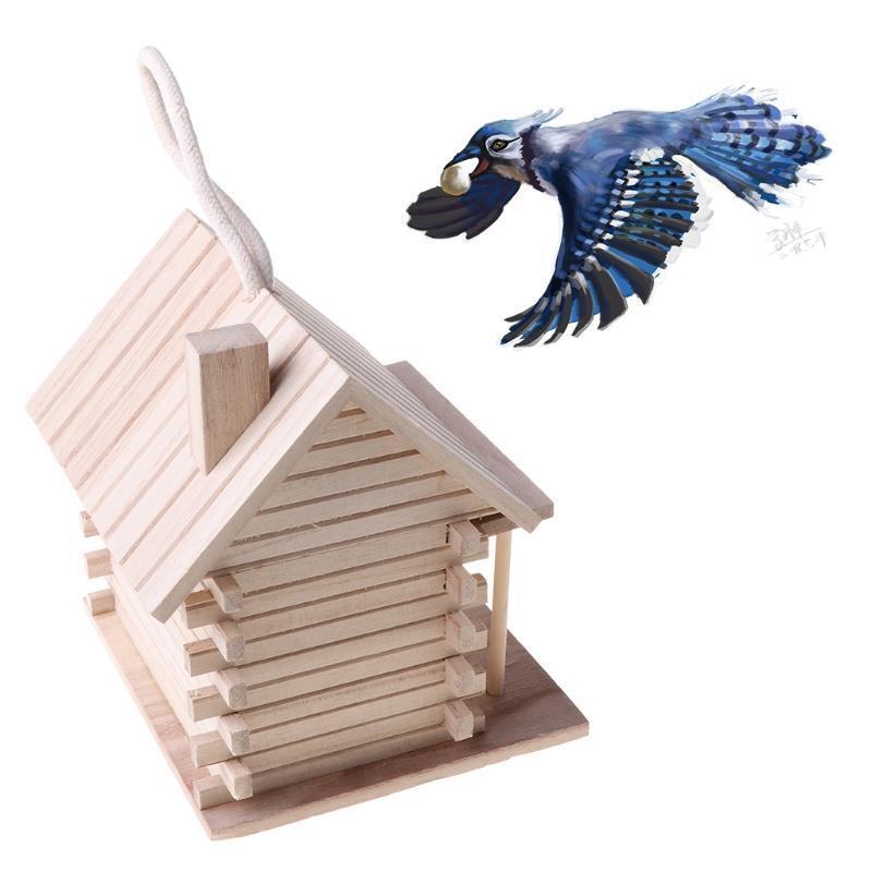 Wood Bird House with Perch Small Birdhouse to Paint Wooden Sleeping Nest