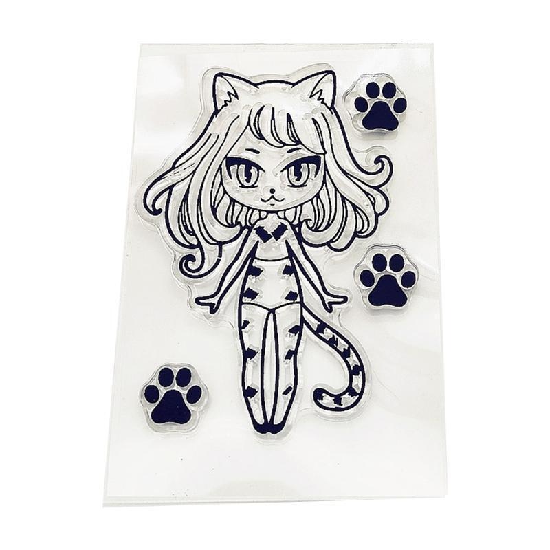 Cat Girl Silicone Clear Stamp DIY Seal Scrapbooking Embossing Photo Album Decor