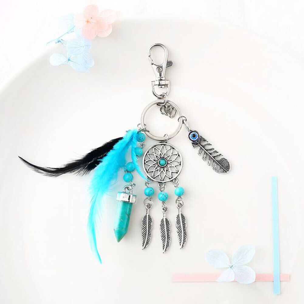 Women Natural Turquoise Dreamcatcher Keychain Boho Fashion Keychain