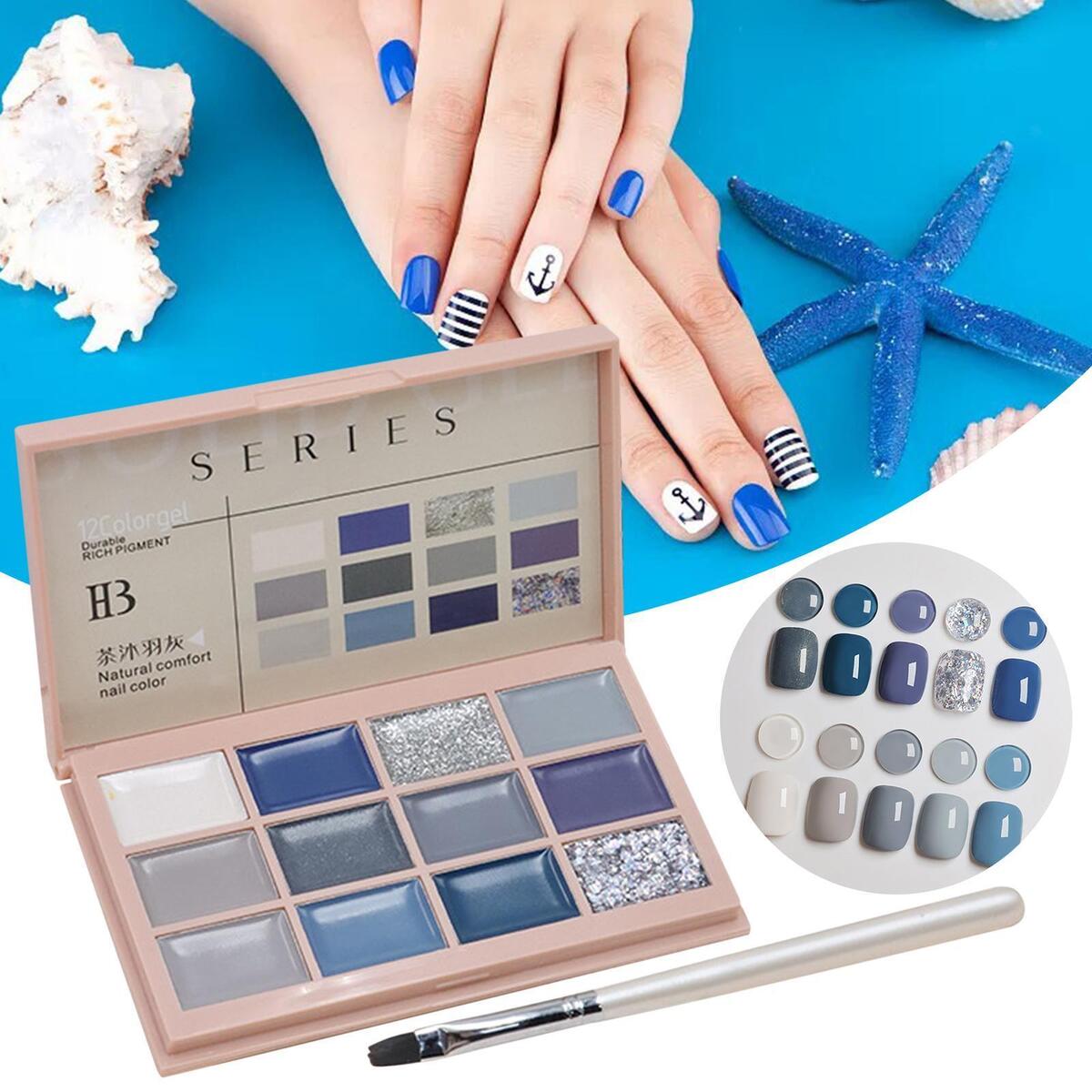 3 Pieces Solid Gel Nail Polish Palette Kit Glitters Design Salon Nail Glue