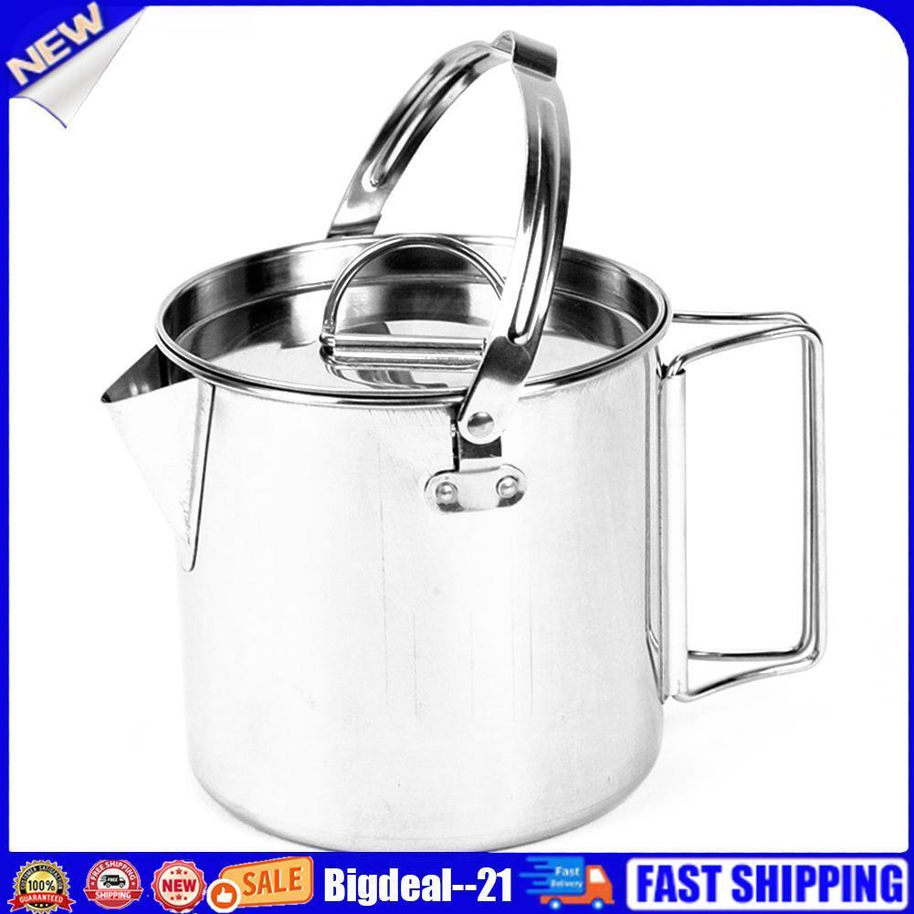 1.2L Stainless Steel Teapot Outdoor Camping Hiking Cooking Kettle with Lid