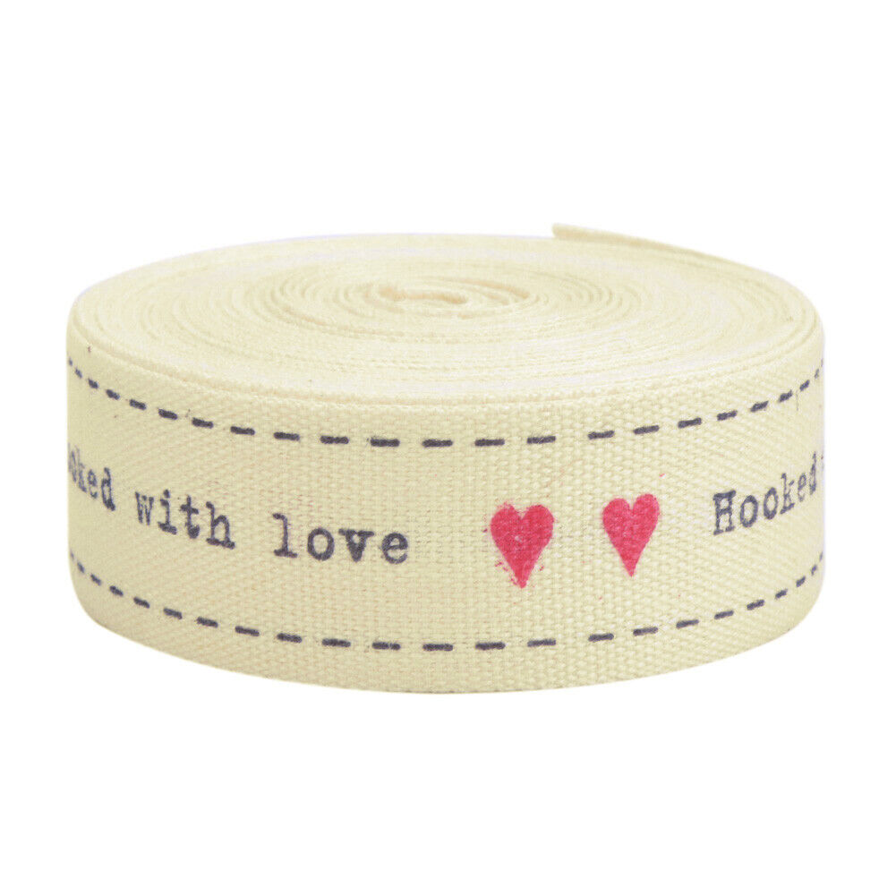 5 Yards/Lot Hooked With Love Printed Cotton Ribbons DIY Sewing Label Tags