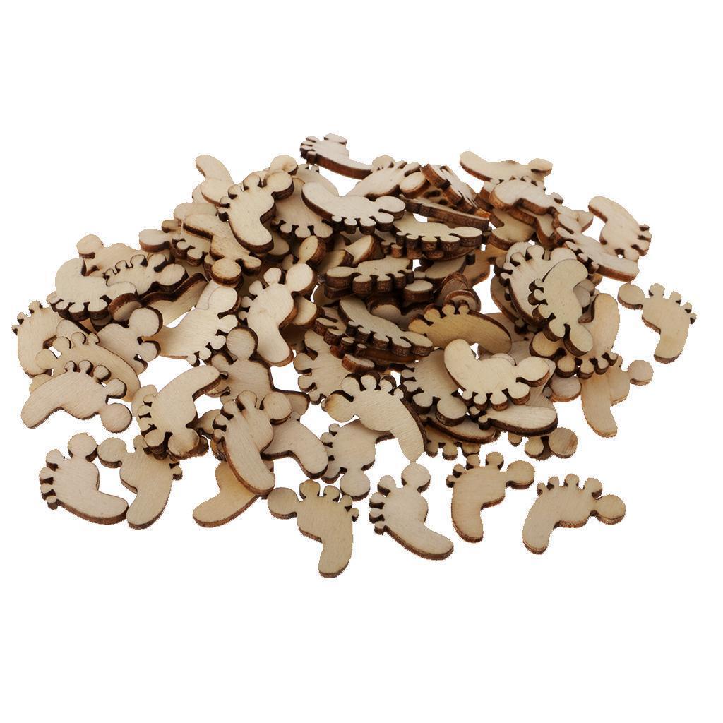 100pcs Wooden Wood Pieces Footprint Cutout Craft Embellishments