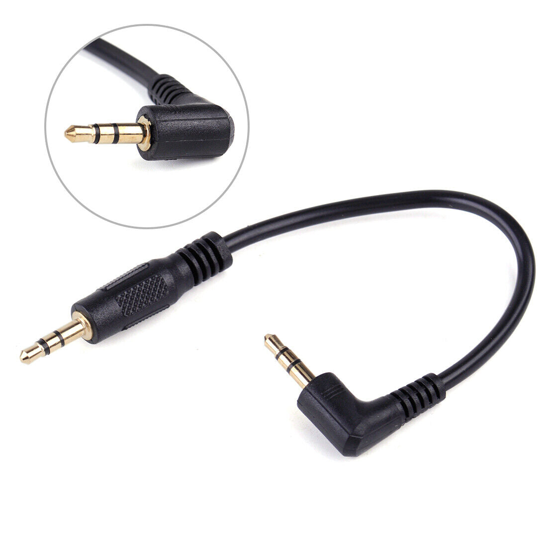 Black 0.4ft 10cm Right Angle 3.5mm Male to Male 3.5mm Aux Audio Cable Car Li