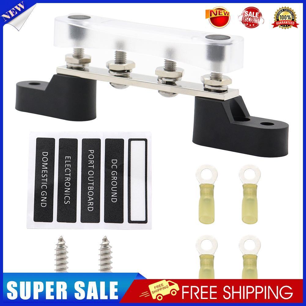 4 Way Stud Bus Bar 100A 48V M6 Stud Terminal Buss Bar with Cover for Marine