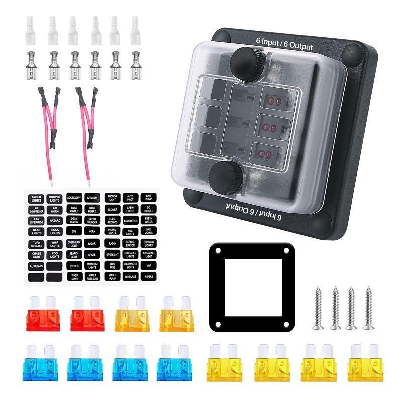 6 Way Marine Blade Fuse Box Block Holder Panel for Truck Boat Power Distribution