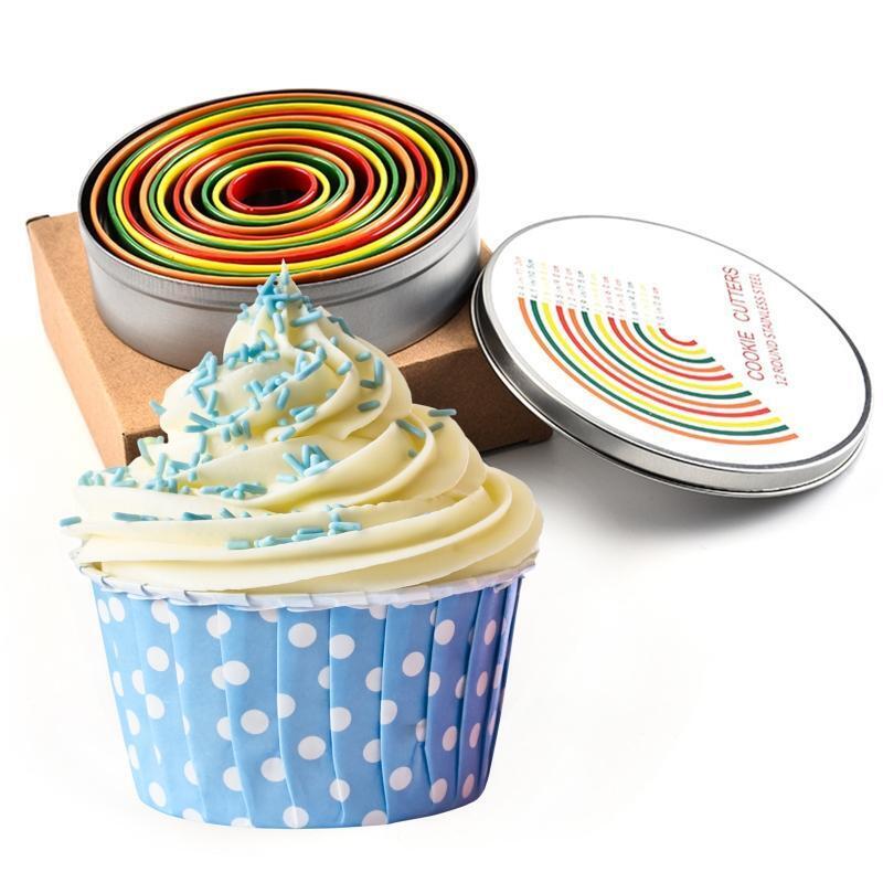 12 Pack Round Cookie Cutter Set Mousse Rings Biscuit Moulds Cookie Molds
