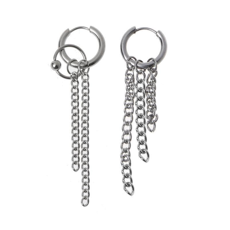 12-Pair Chain Dangle Hoop Earrings Titanium Steel Fashion Cross Feather Earrings