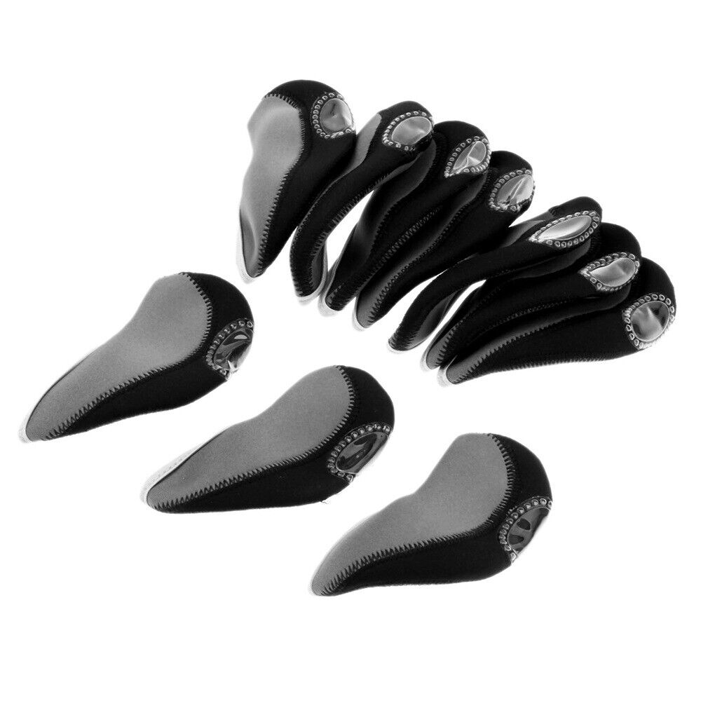 10*Golf Club Iron Head Covers Cap Protective Black&Gray Golf Sleeve With Numbers
