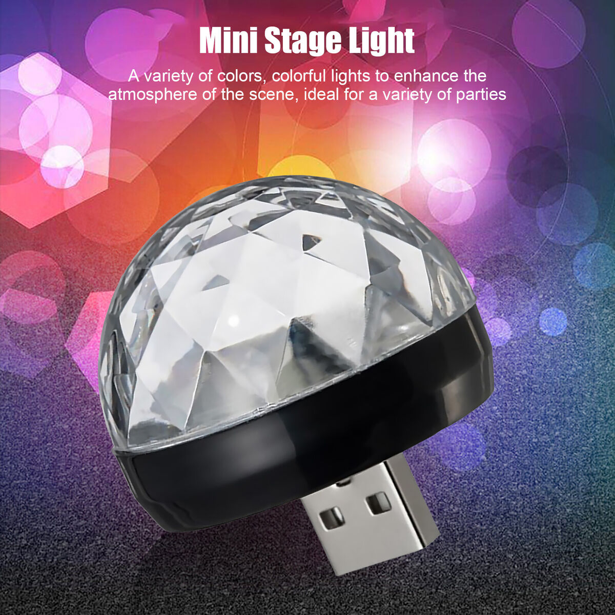 Mini USB Disco Light Sound Activated LED Magic Disco Ball Lamps (Black)