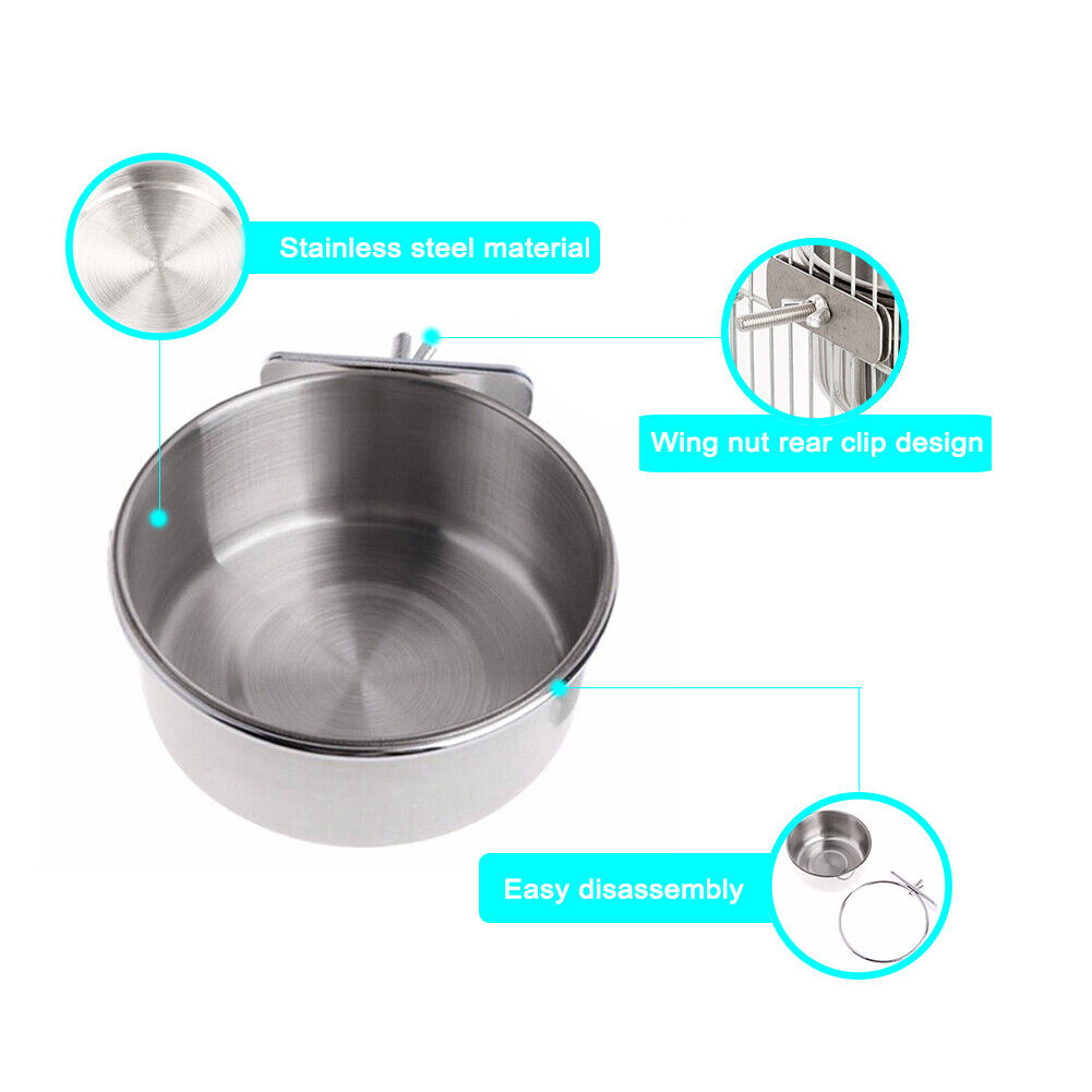 Stainless Steel Pet Bowl Hanging Stationary Drinking Water Food Feeder (L)