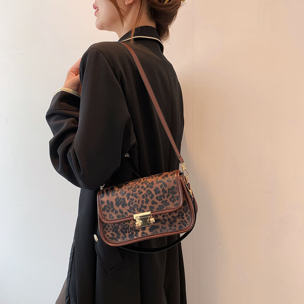 Fashion Leopard Print Crossbody Bag Women PU Leather Shoulder Bags (Brown)
