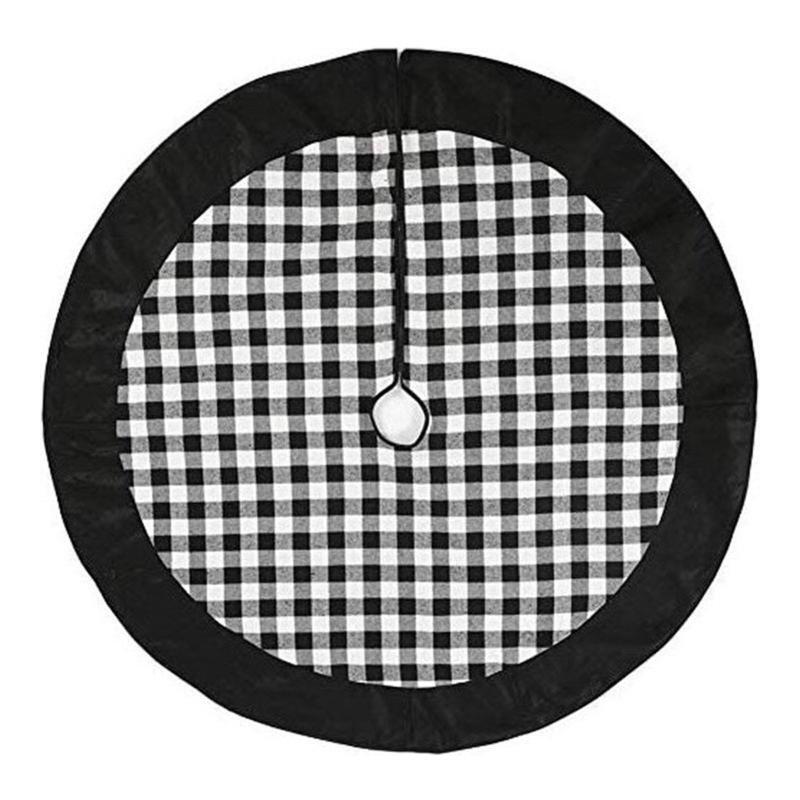 Christmas Tree Skirt Black & White Plaid Round Mat Xmas Tree Base Cover 47 Inch