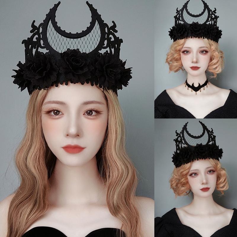 Punk Demon Witch Crown Headdress Black Headband All-match for Street Shooting