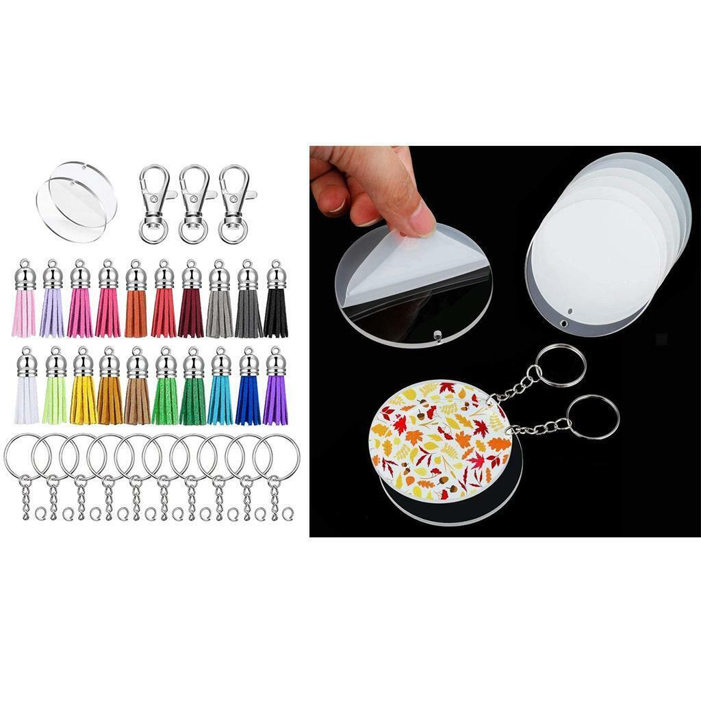 100 Pcs Acrylic Keychains Blanks Tassels Key  Pendant Bulk DIY Handiwork