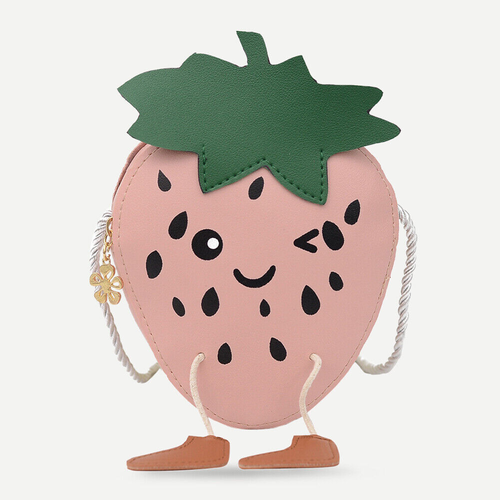 Kids Strawberry Shoulder Money Bag Girl PU Travel Crossbody Pouch (Pink)