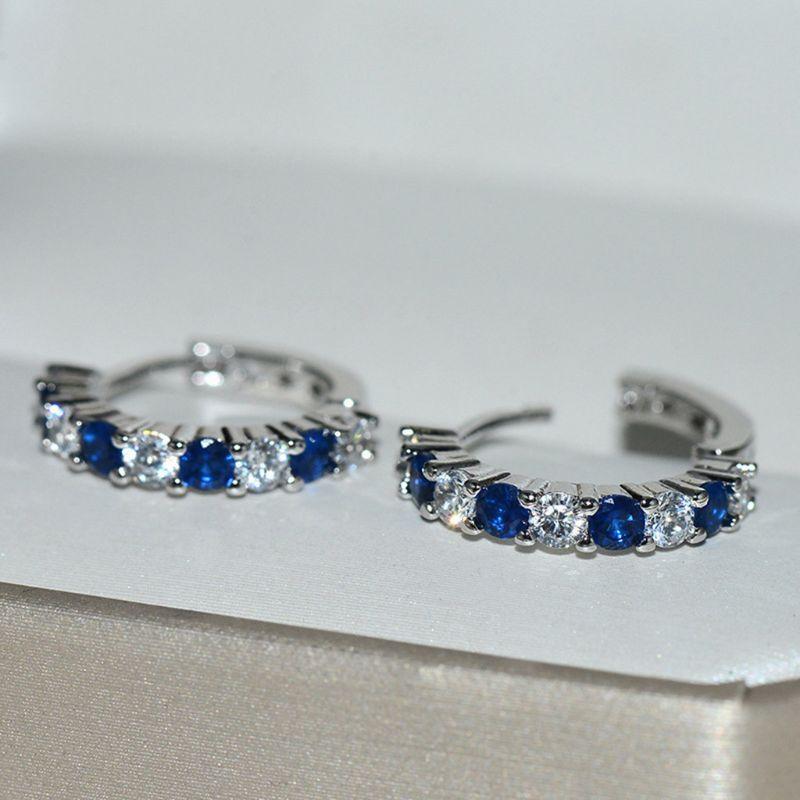 Beautiful Hoop Earrings w/Blue Sapphire and White Rhinestone for Street Shooting