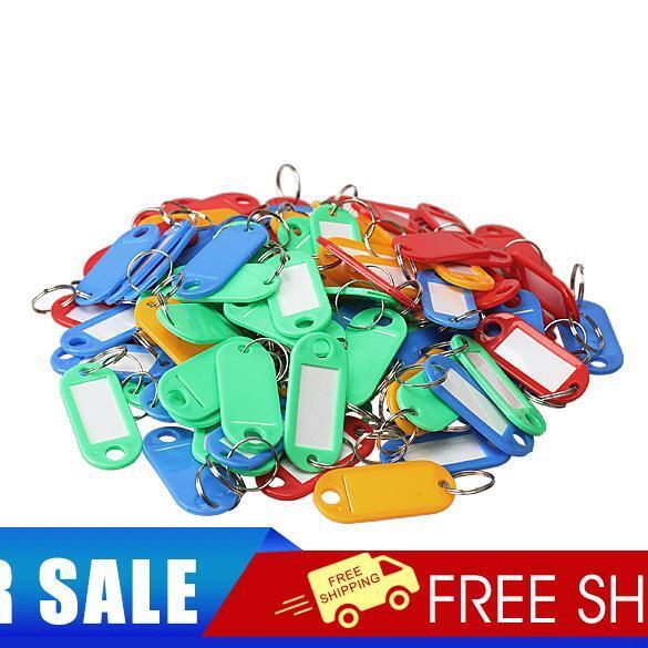 100 Pcs Plastic Key Tags ID Label Keyring with Key Chain Tag Card Split Rin