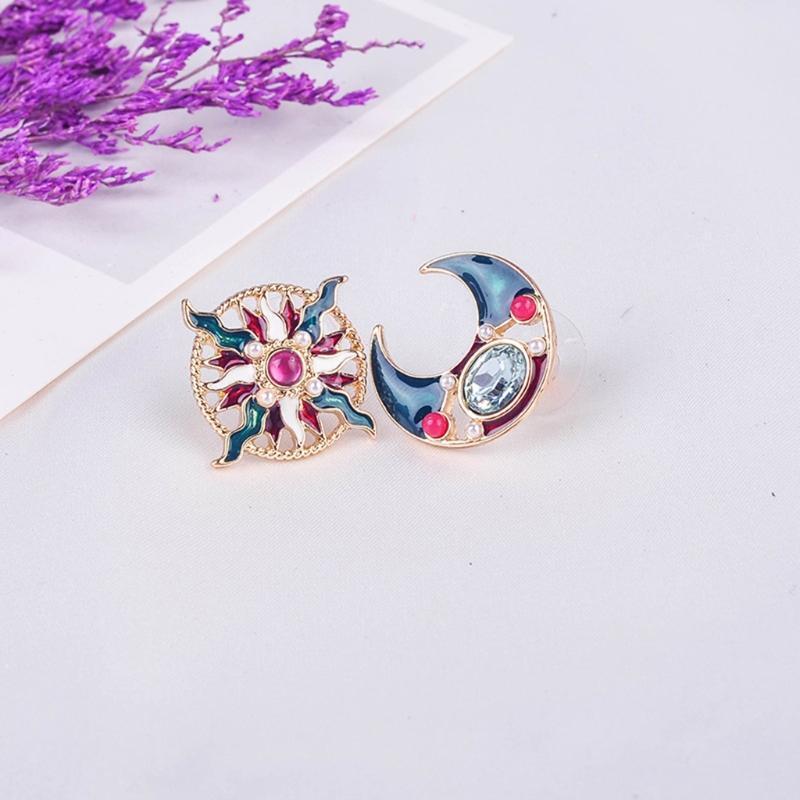1 Pair Sun Moon Asymmetrical Ear Studs Earring Jewelry Gifts for Women Girls