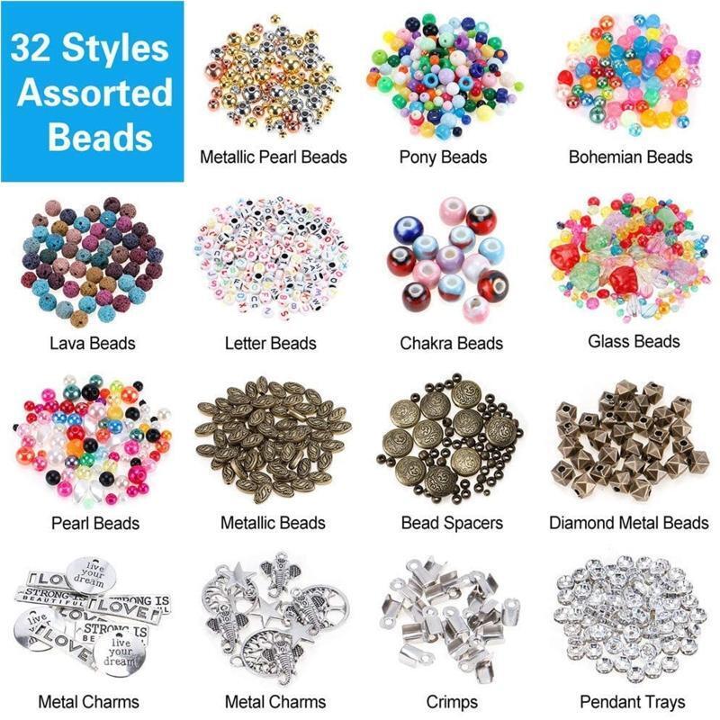 2062Pcs Jewelry Making Supplies Kit with Assorted Beads Charms Findings Pliers