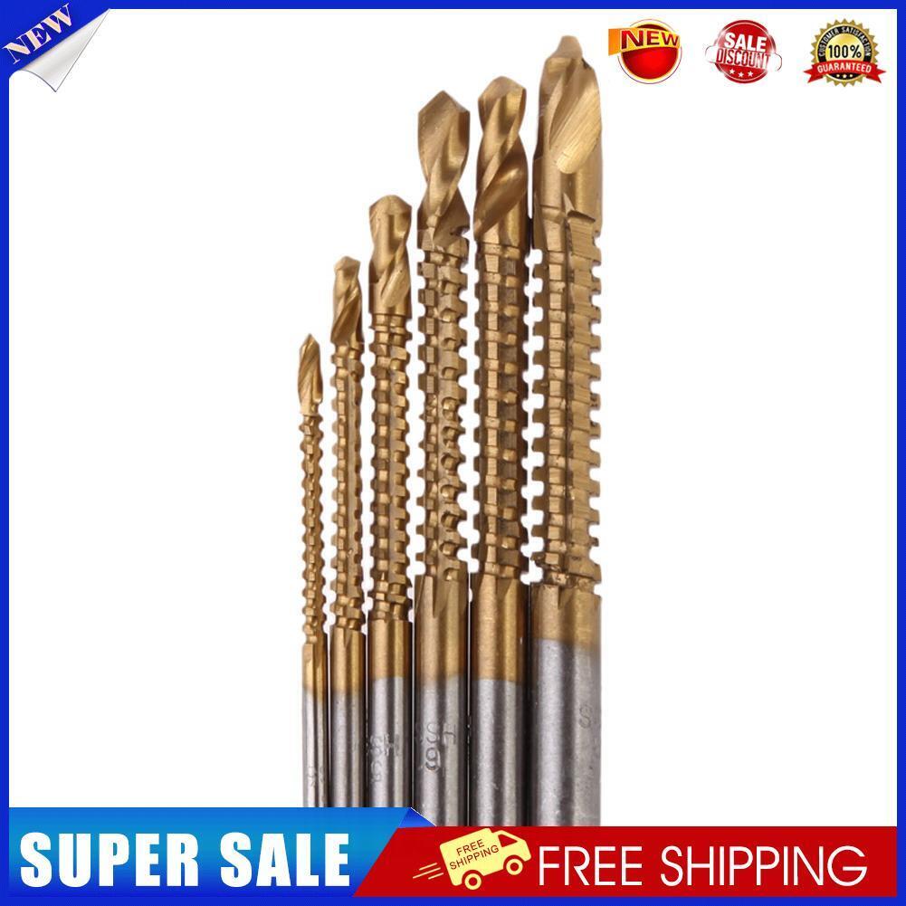 6Pcs Titanium Coated HSS Drill & Saw Carpenter Woodworking Plastic Metal