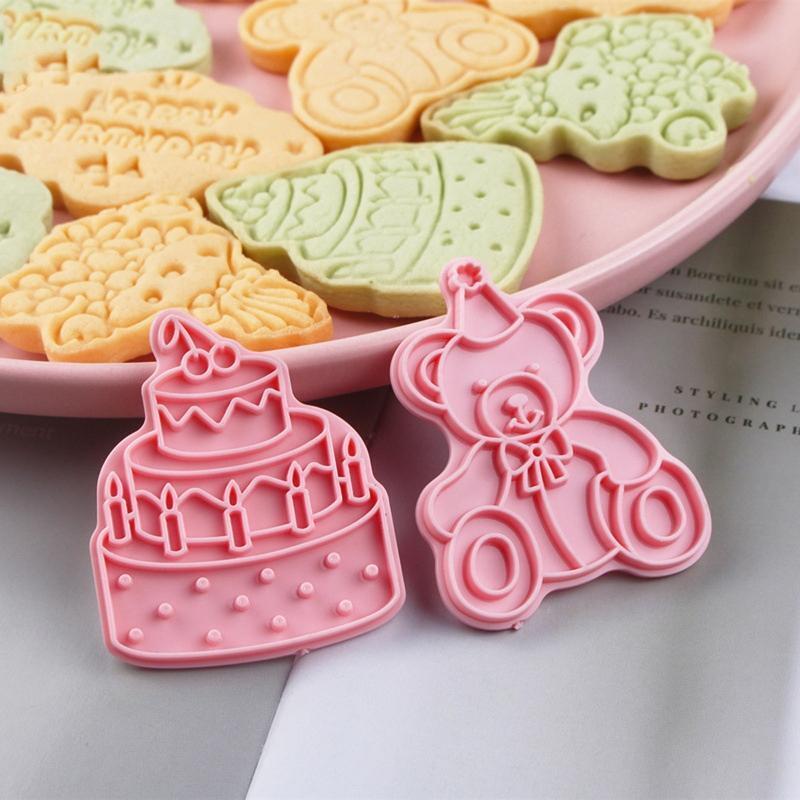 Plastic DIY Cookie Cutting Moulds Cute Baking Moulds Birthday Series Pastry Tool