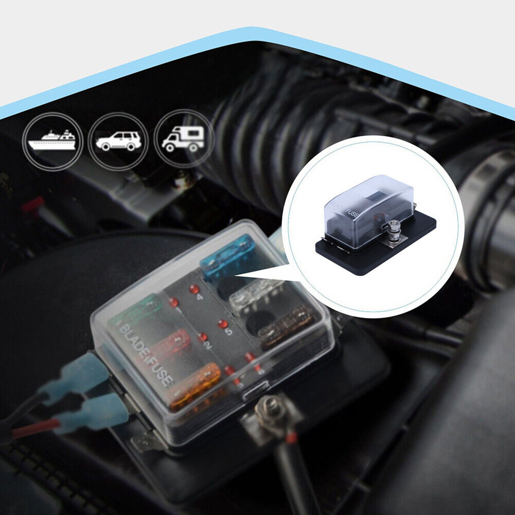 4 Way Fuse Block Blade Fuse Holder with LED Indicator + Cover for Car Boat