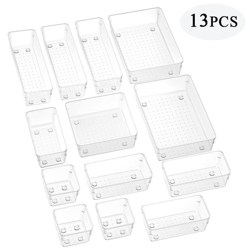 13Pcs Desk Drawer Organizer Set 5-size Versatile Vanity and Desk Drawer Storage