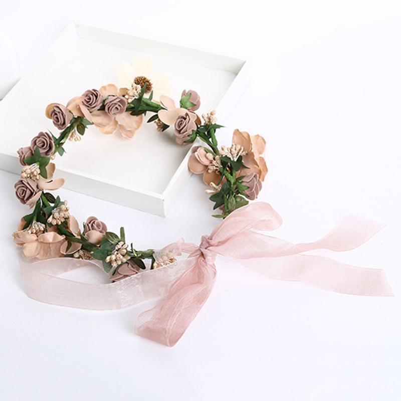 Eye-catching Floral Wreath Hairband Adjustable Flower Hair Headband for Wedding