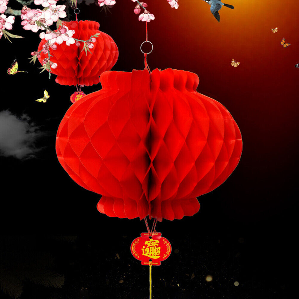 Plastic Chinese Red Paper Lantern Honeycomb New Year Decoration (A)