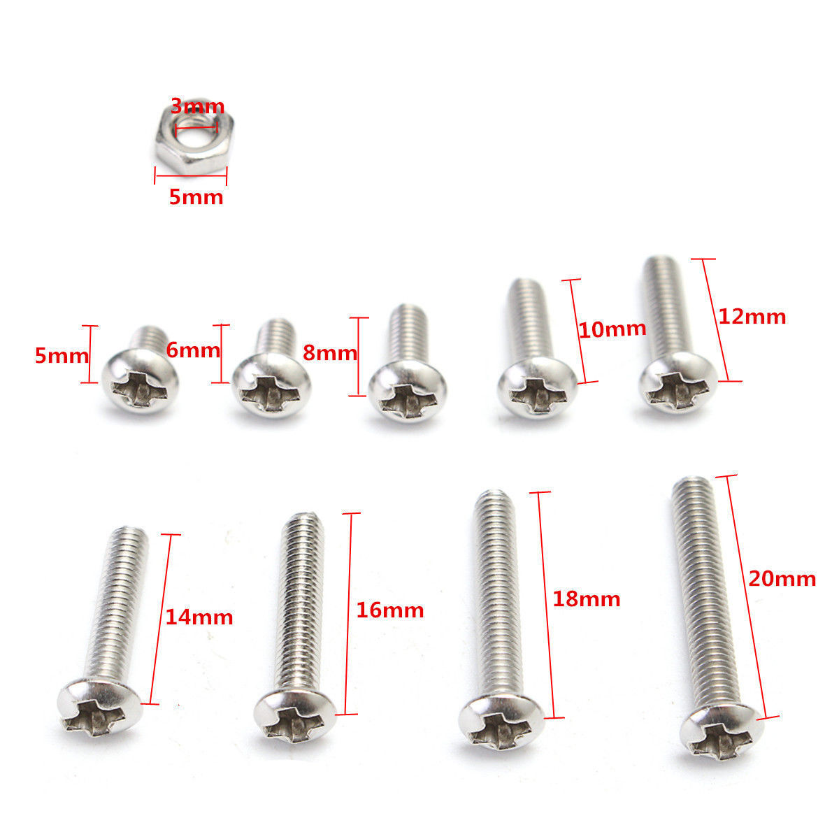340pcs M3 DIN7985 Stainles Steel Hex Screw Nuts Bolt Cap Socket Assortment Set