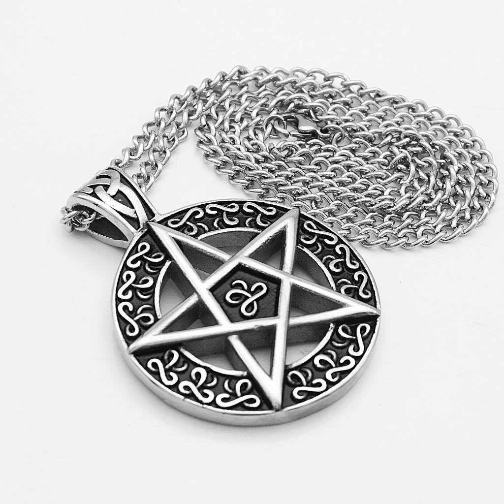 Pentacle Engraved  Rune Pendant Stainless Steel Necklace