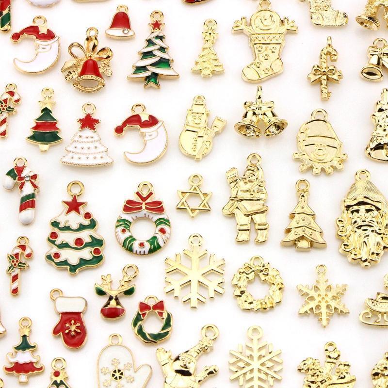 100 Pcs/Set Christmas Drop Oil Charms Bell DIY Bracelet Necklace Pendant w/ Loop