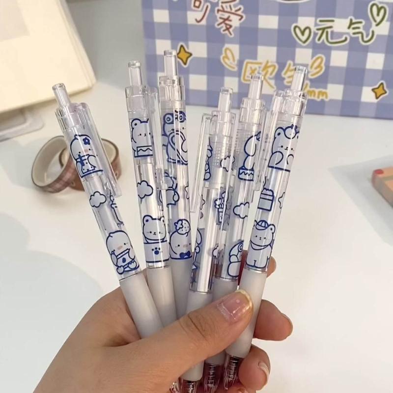 0.5mm Fashion Bear Gel Pens Retractable Fine Point for Young People Gift 6-Pack