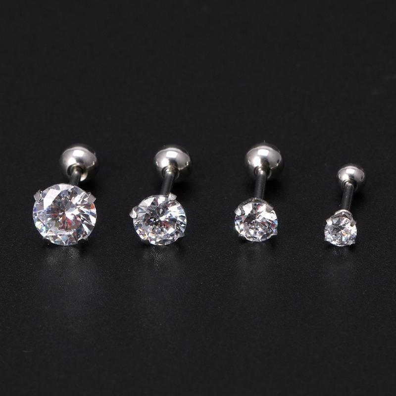 4PCS Stainless Steel Ear Studs Piercing Barbell Earrings Cubic Zirconia Inlaid