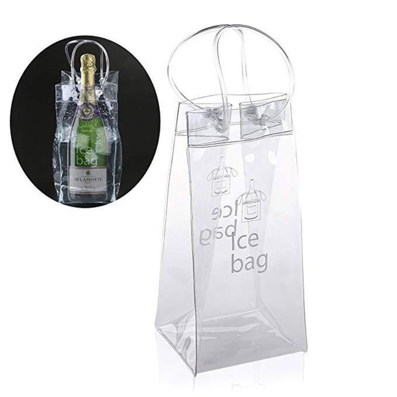 Transparent Wine Ice Pouch Food Grade PVC Champagne Organizer Pack with Handle