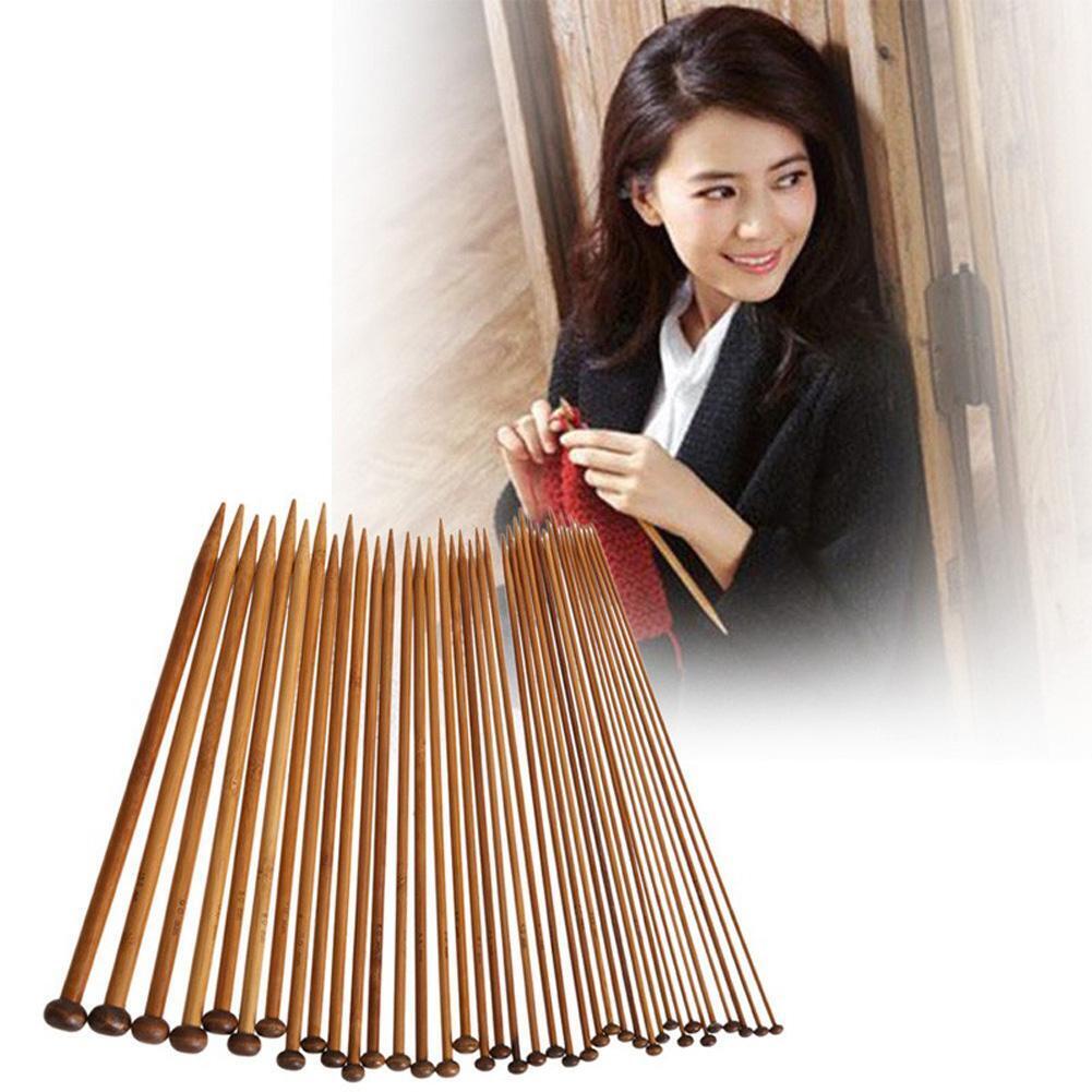 36pcs 18 Size Carbonize Bamboo Single Pointed Crochet Knitting Needles