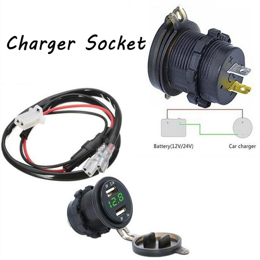 Car Motorcycle Green LED Light Voltage Voltmeter 3.1A Dual USB Charger Socket