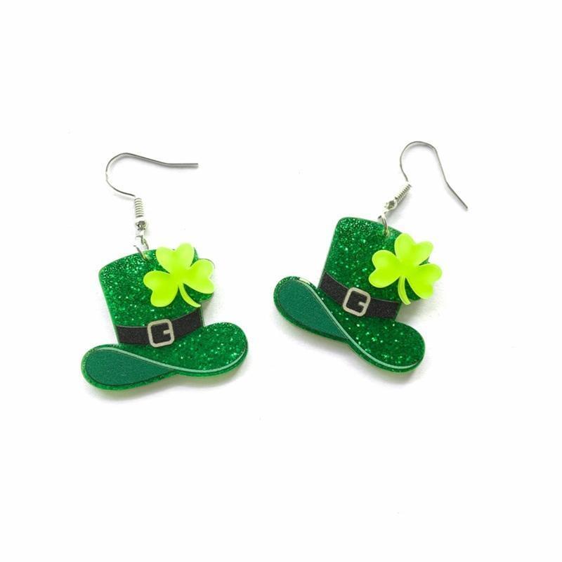 Clover Acrylic Dangle Drop Earrings Hat Charm for Women Girls Holiday Jewelry