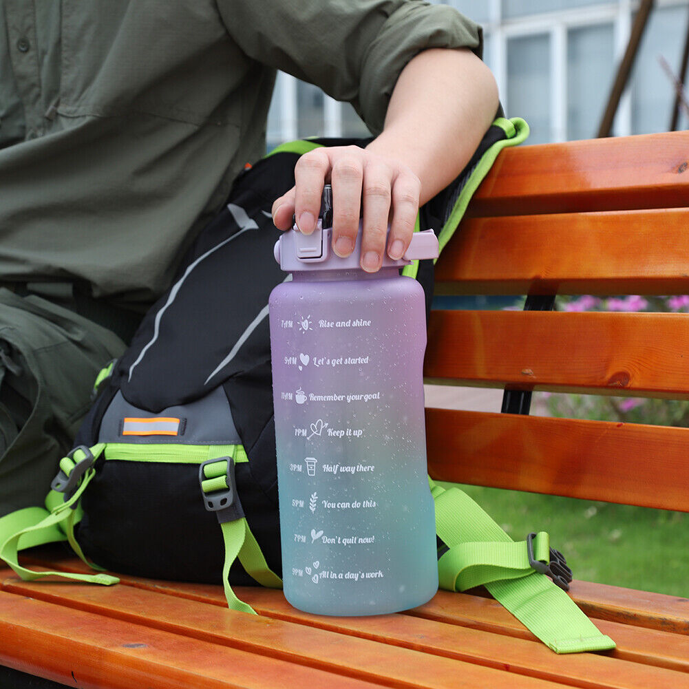 2000ml Water Bottle with Time Marker for Outdoor Sports Drink Cup (Purple)