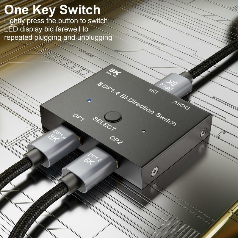 DisplayPort 8K DP 1.4 Switch Bi-Direction 8K@30Hz 4K@120Hz Splitter Converter
