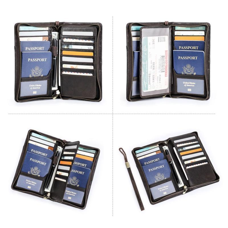 Men's Leather Wallet Blocking Card Holder Pen Slot Travel Passport Organizer