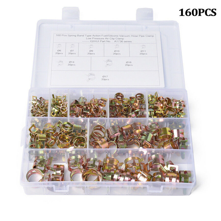 160 Pcs 8 Sizes Spring Clips+ Pliers Stainless Steel Hose Clamps For SUV Cars