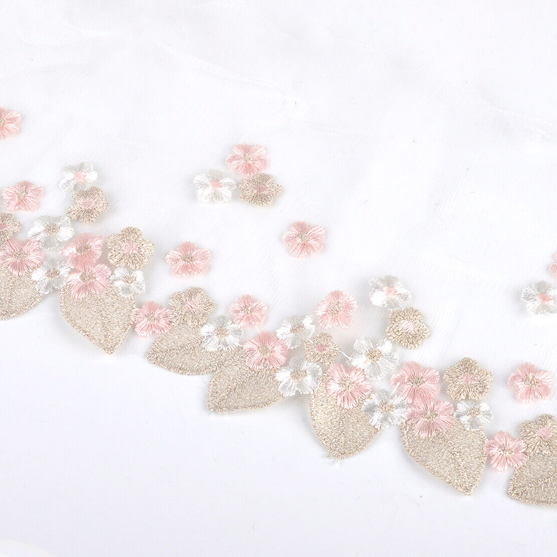 1 Yard Embroidered Leaf Flower Tulle Lace Edge Trim Sew Wedding Bridal Dress Li