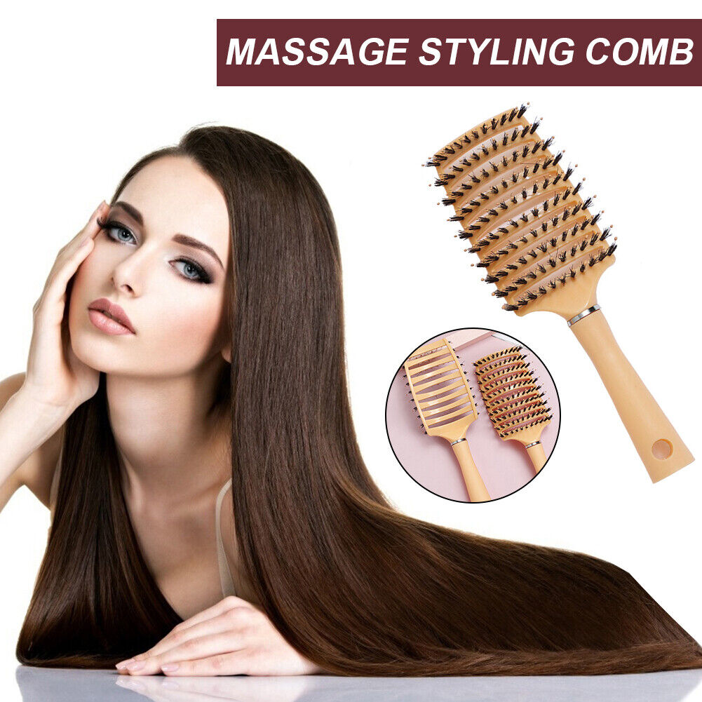 Scalp Massage Comb Bristle Women Curly Hair Detangle Brush Salon (Orange)