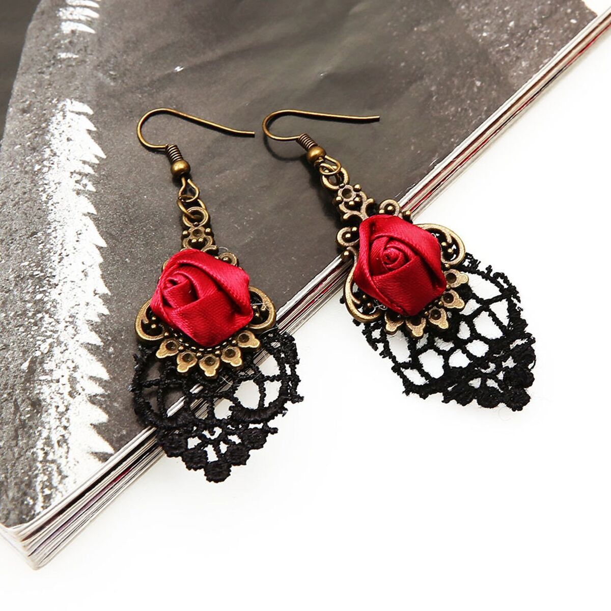 Gifts Black Lace Ear Studs Vampire Dangle Gothic Earrings Rose Jewelry