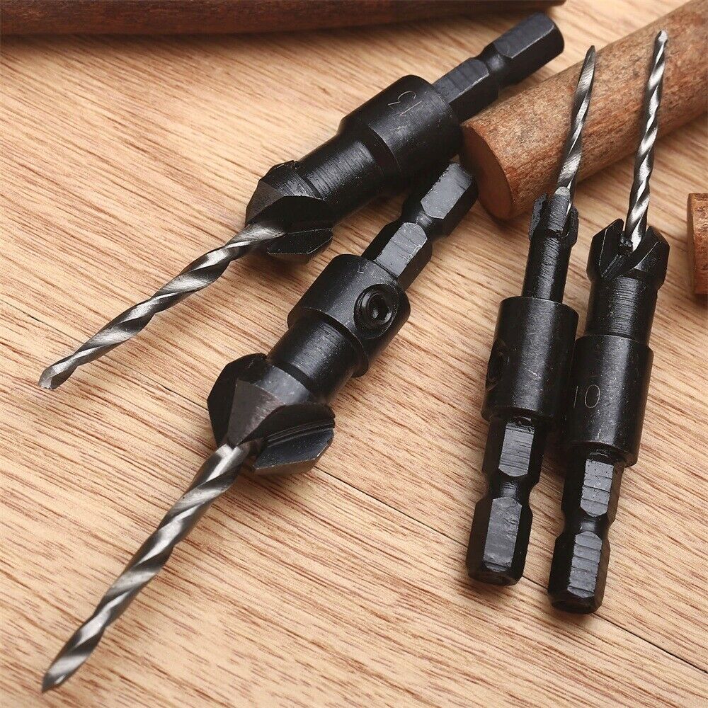 4Pcs HSS #6 #10 #13 #16 Woodworking Drill Bits Kit Countersink Tool Quick Change